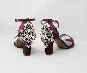Purple Wedding Shoes with Chunky Heel Crystal Back Design