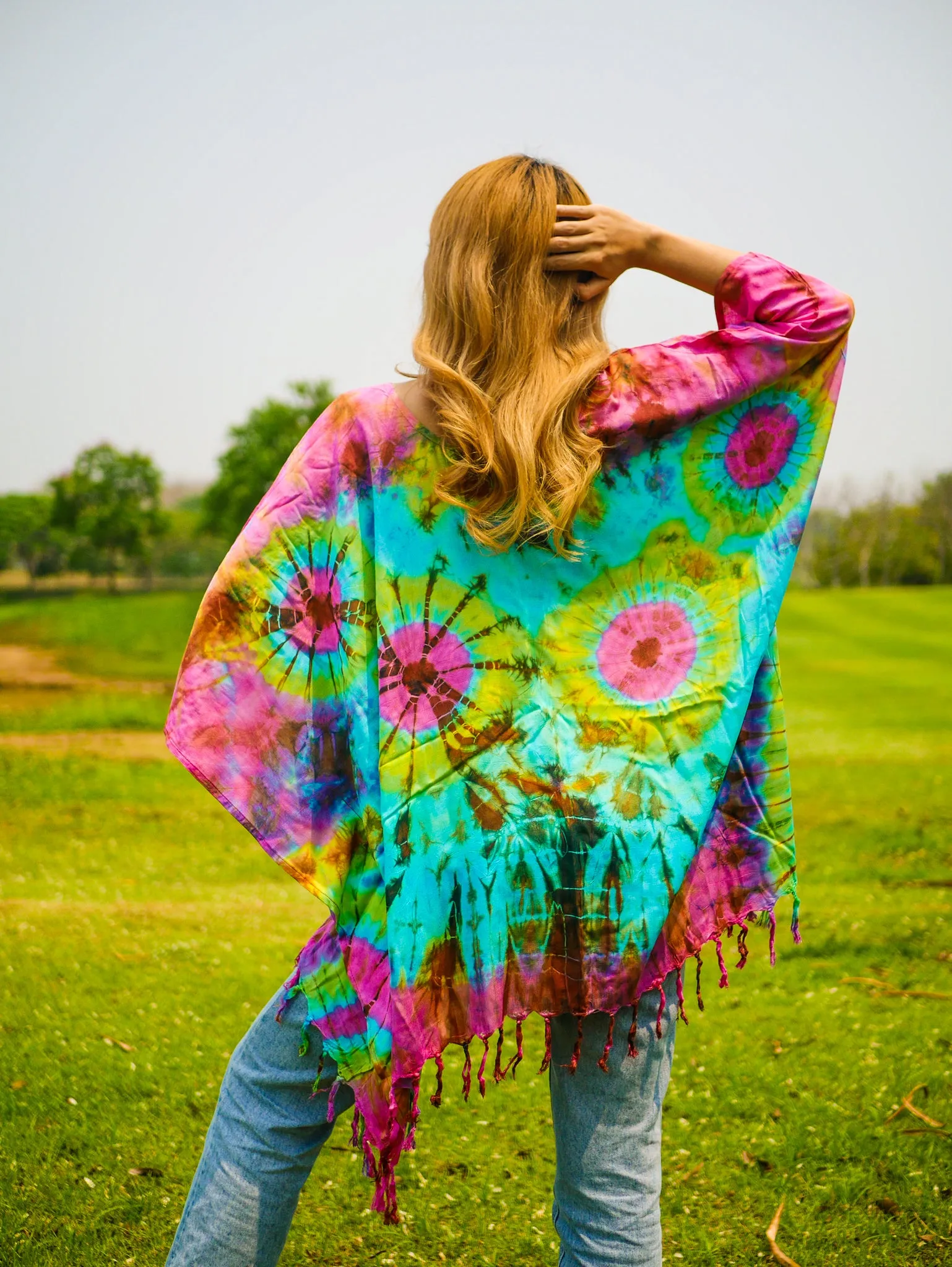 Radiant Aurora Poncho Hand Dyed Tunic Kaftan Blouse Oversize Top