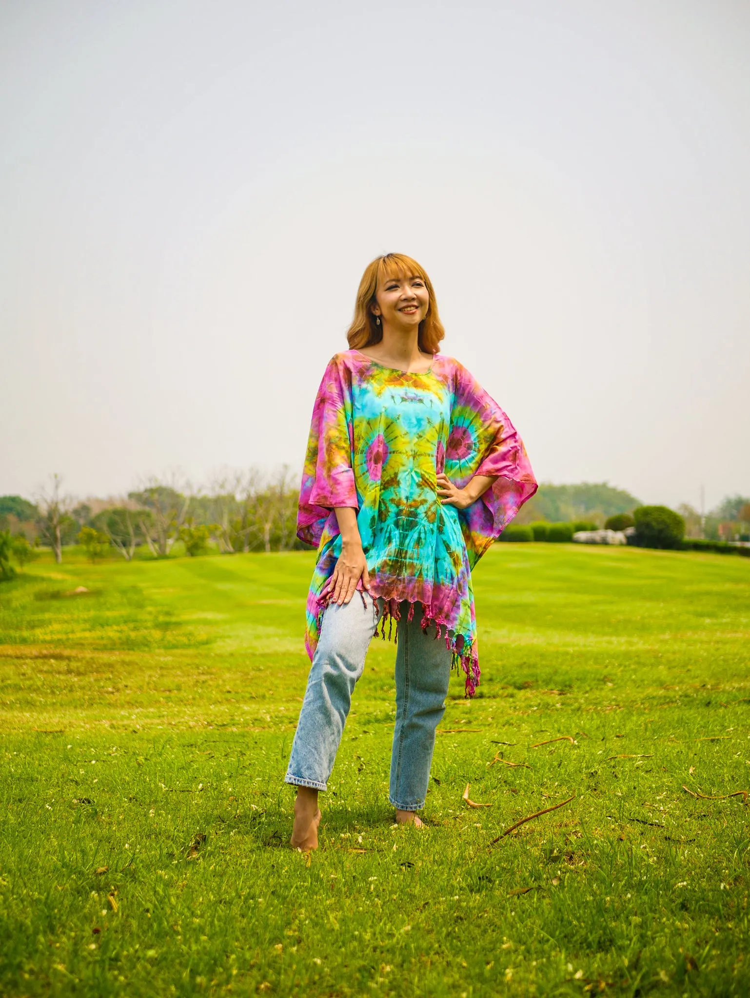 Radiant Aurora Poncho Hand Dyed Tunic Kaftan Blouse Oversize Top