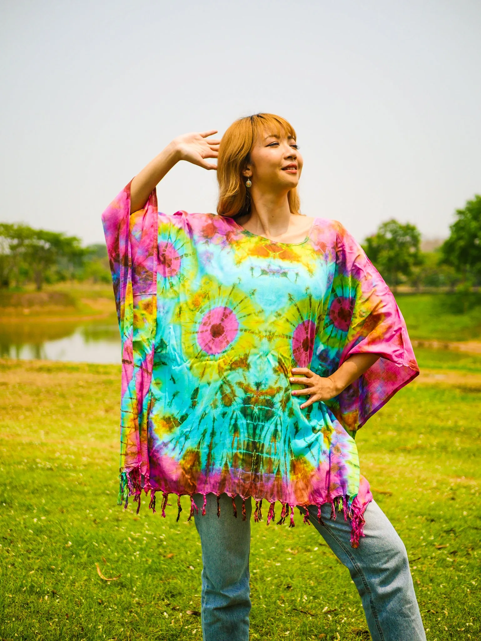 Radiant Aurora Poncho Hand Dyed Tunic Kaftan Blouse Oversize Top