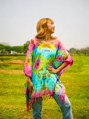 Radiant Aurora Poncho Hand Dyed Tunic Kaftan Blouse Oversize Top