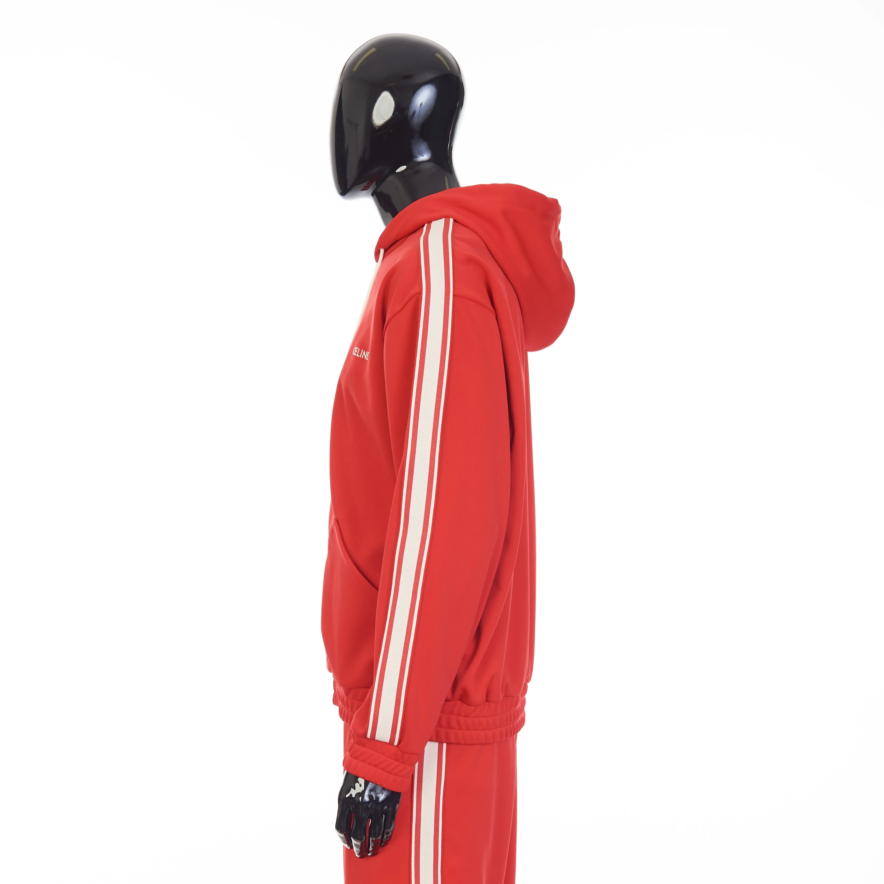 Red Tracksuit Jacket - Celine Embroidery, Hood, Zip Up, Double Face Jersey