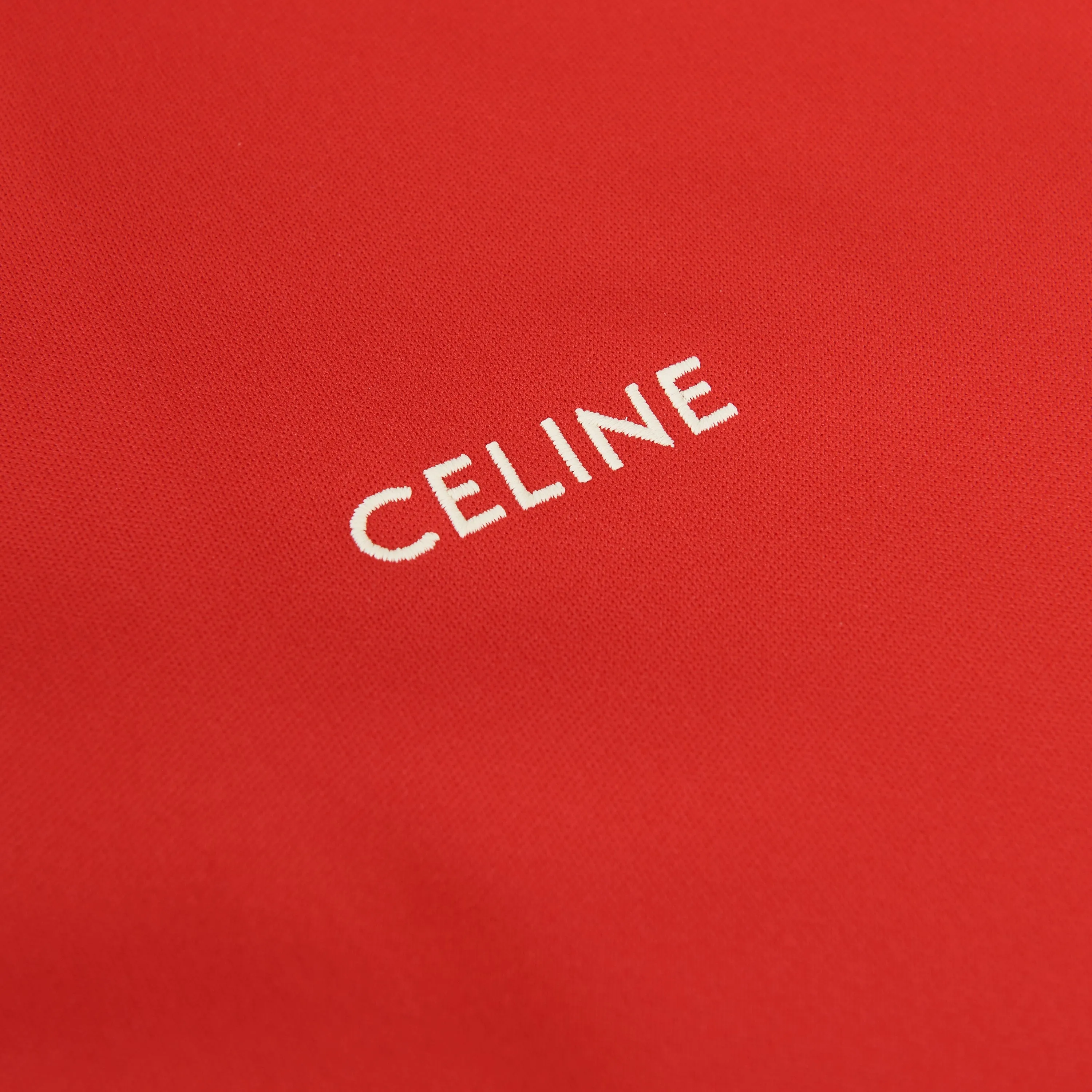 Red Tracksuit Jacket - Celine Embroidery, Hood, Zip Up, Double Face Jersey