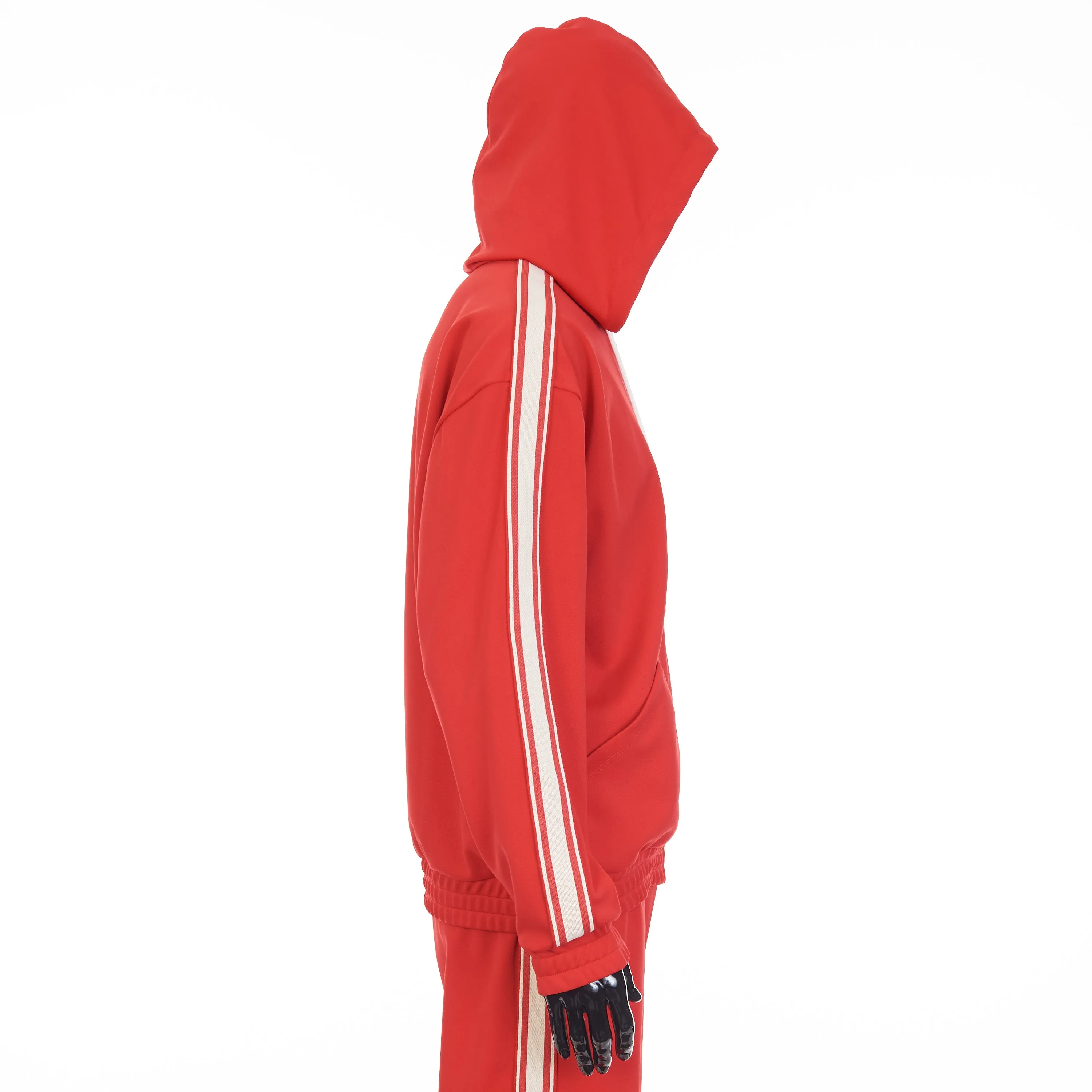 Red Tracksuit Jacket - Celine Embroidery, Hood, Zip Up, Double Face Jersey