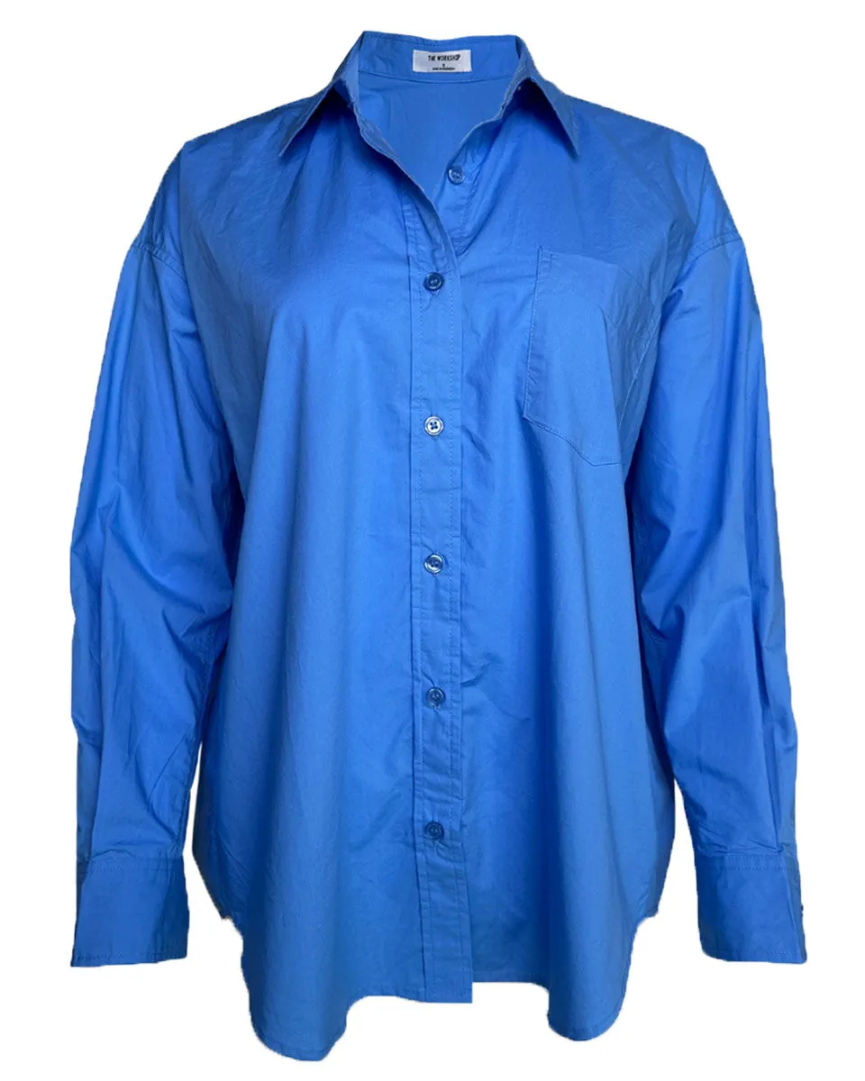 Relaxed Button Down Long Sleeve Shirt in Blue