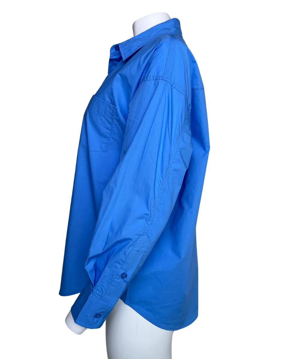 Relaxed Button Down Long Sleeve Shirt in Blue