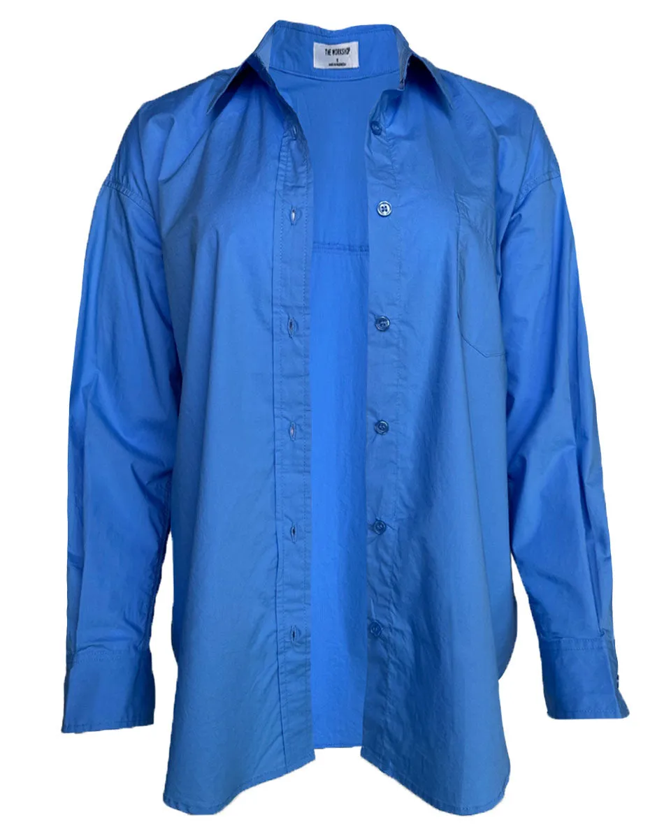 Relaxed Button Down Long Sleeve Shirt in Blue
