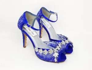 Royal Blue Bridal Shoes with Crystal Vine Design