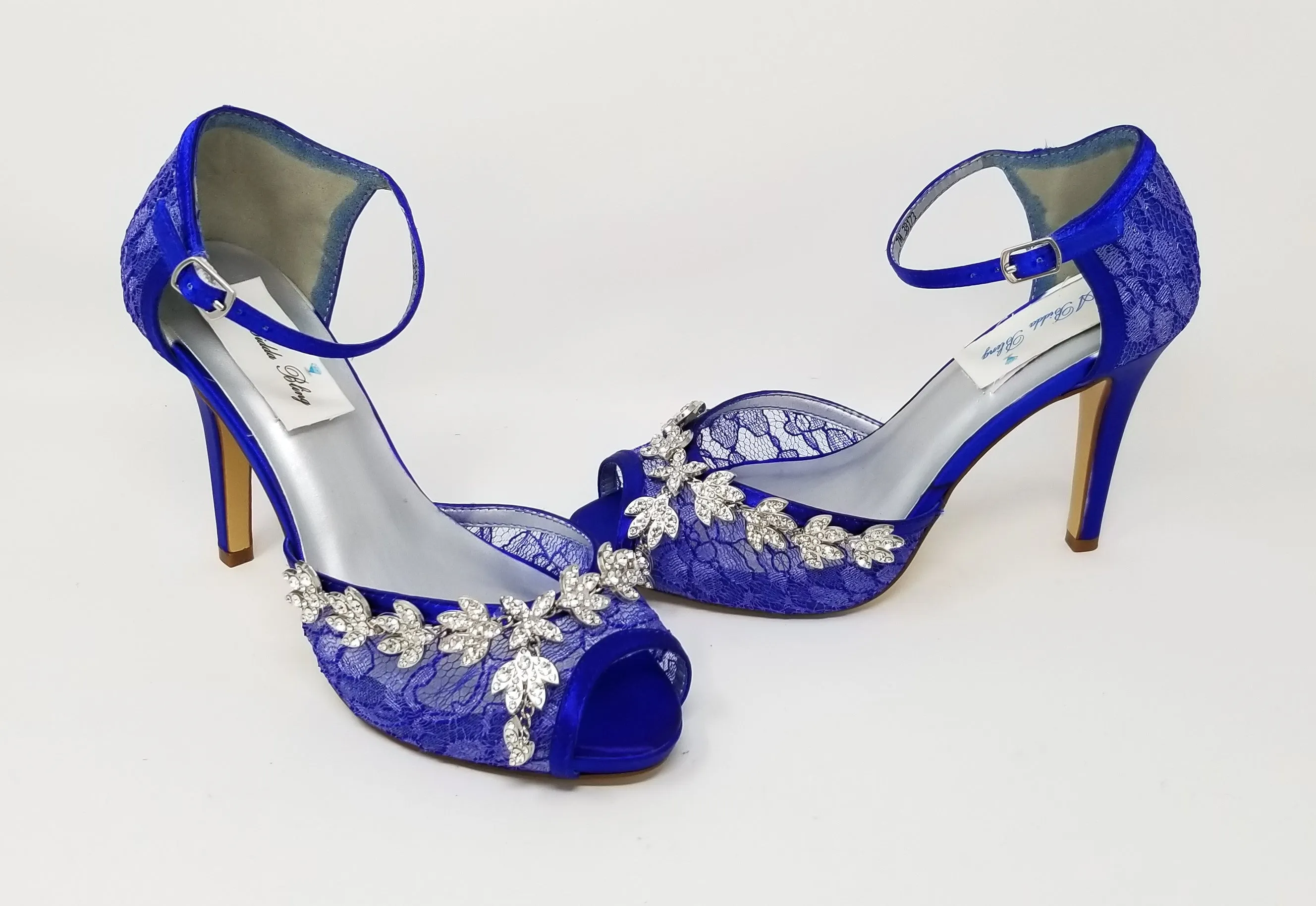 Royal Blue Bridal Shoes with Crystal Vine Design