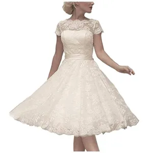 sd-hk White Short Bridesmaid Dress Short Sleeve Wedding Dress Short