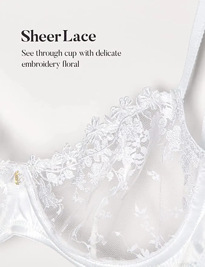 See Through Underwire Demi Sheer Bralette Bra White