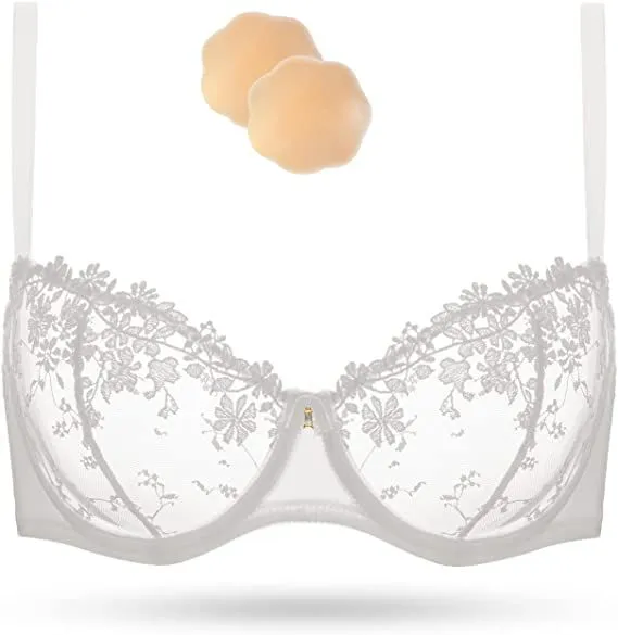 See Through Underwire Demi Sheer Bralette Bra White