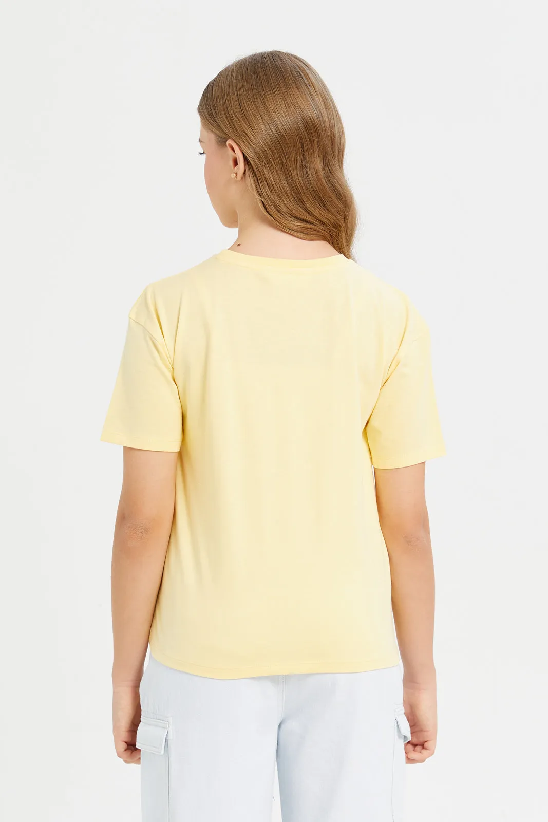 Senior Girls Yellow Girly Print Oversize T-Shirt With Rhinestones