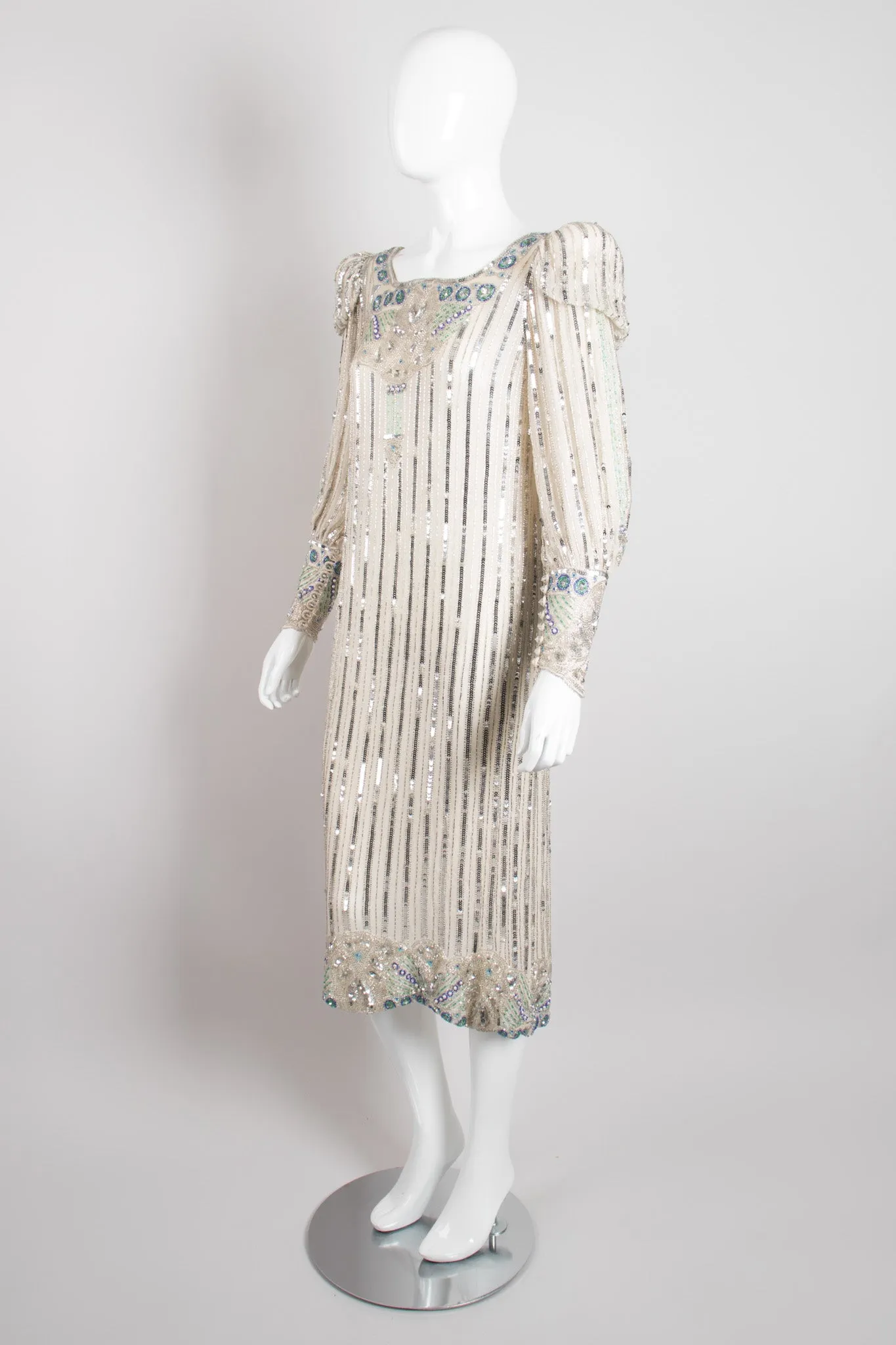 Sequined Puff Sleeve Deco Dress