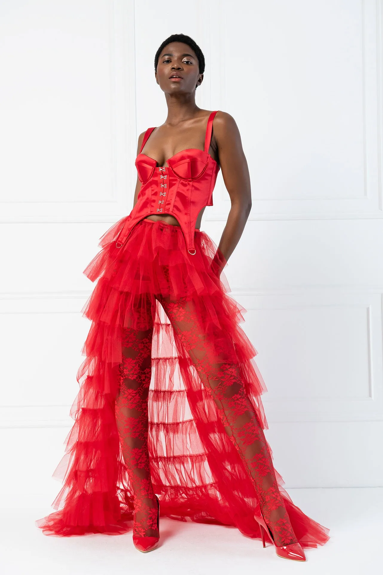 Sexy See Thru Red Ruffled Skirt