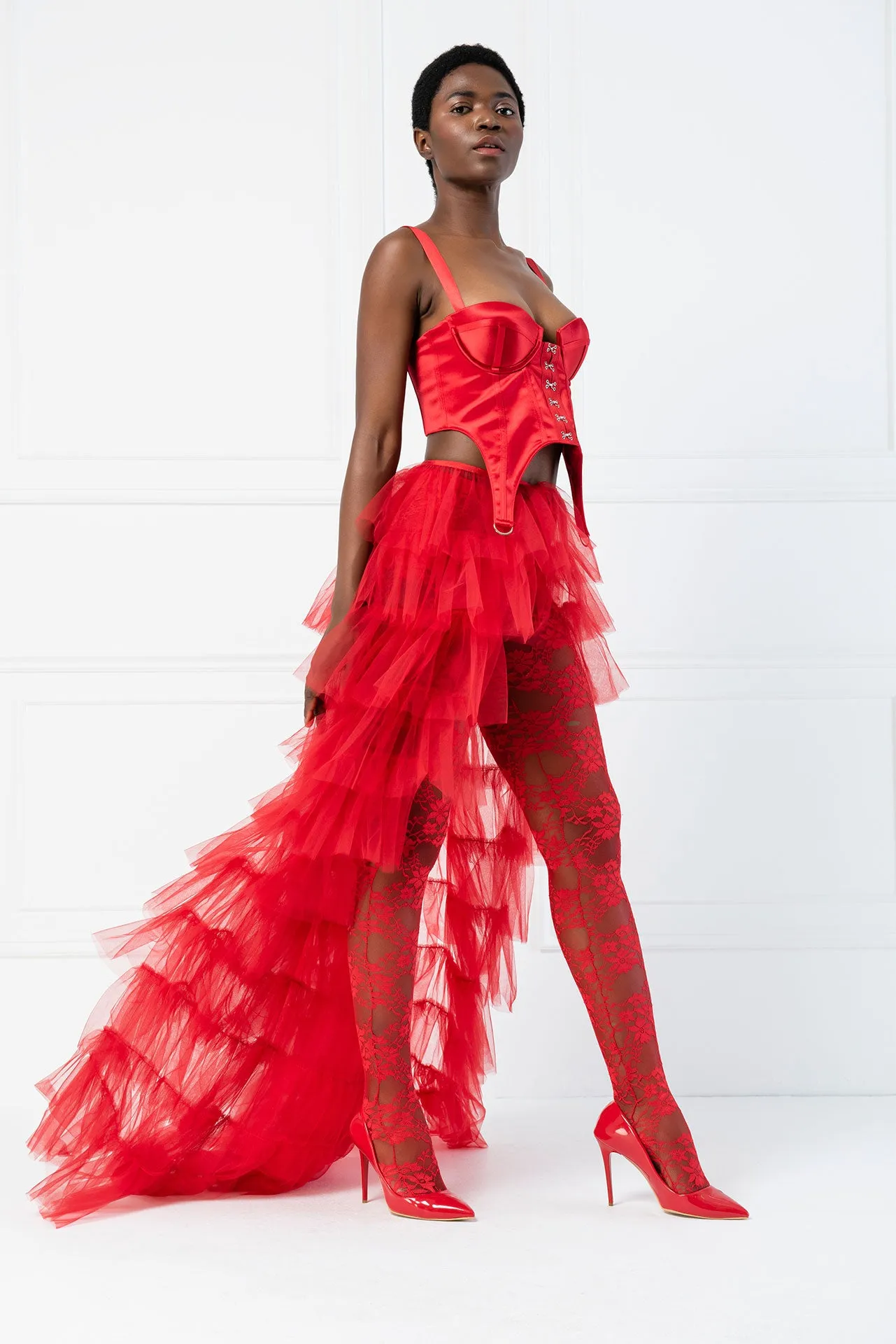 Sexy See Thru Red Ruffled Skirt