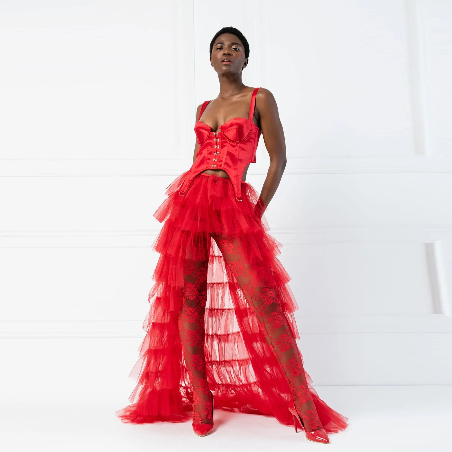 Sexy See Thru Red Ruffled Skirt