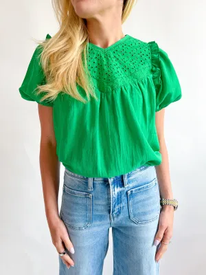 Short Sleeve V Neck Yoke Blouse