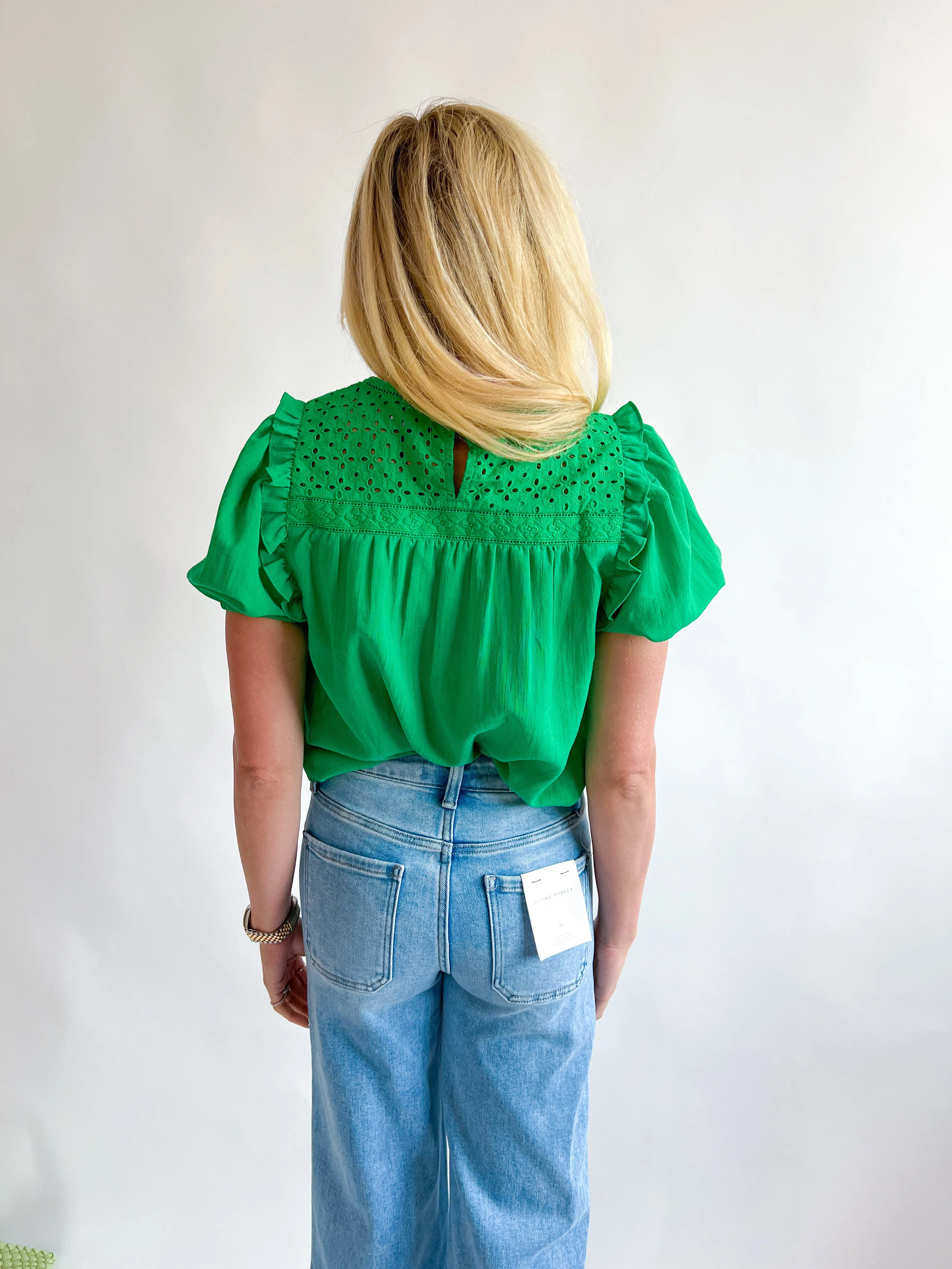 Short Sleeve V Neck Yoke Blouse