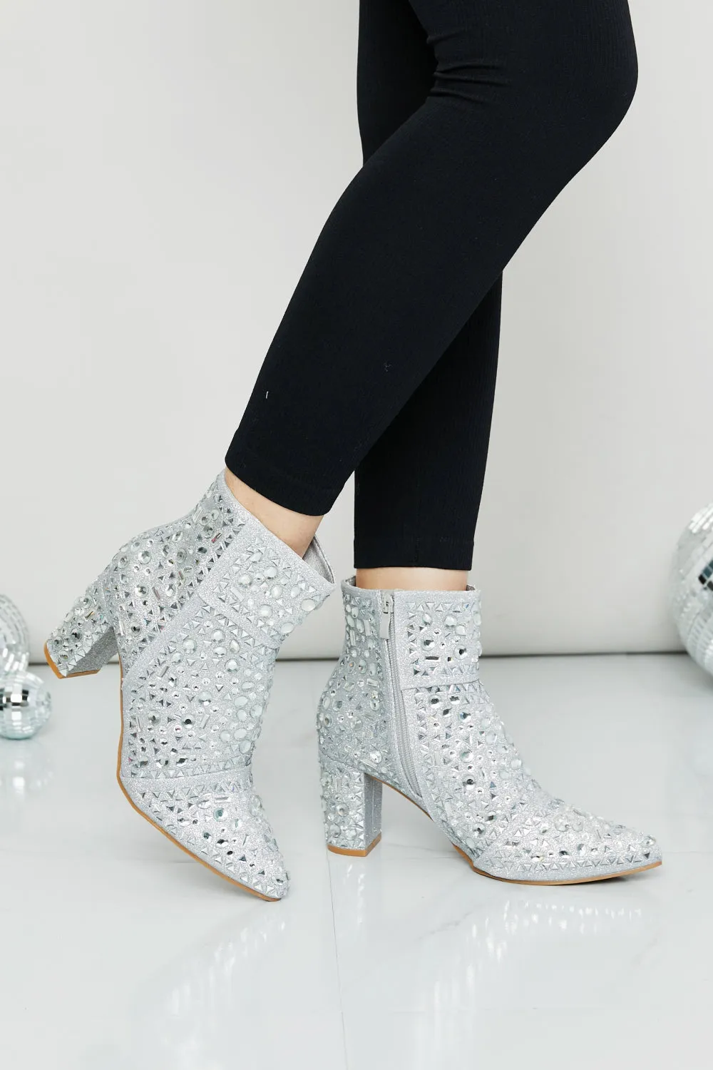 Silver geometric crystal booties