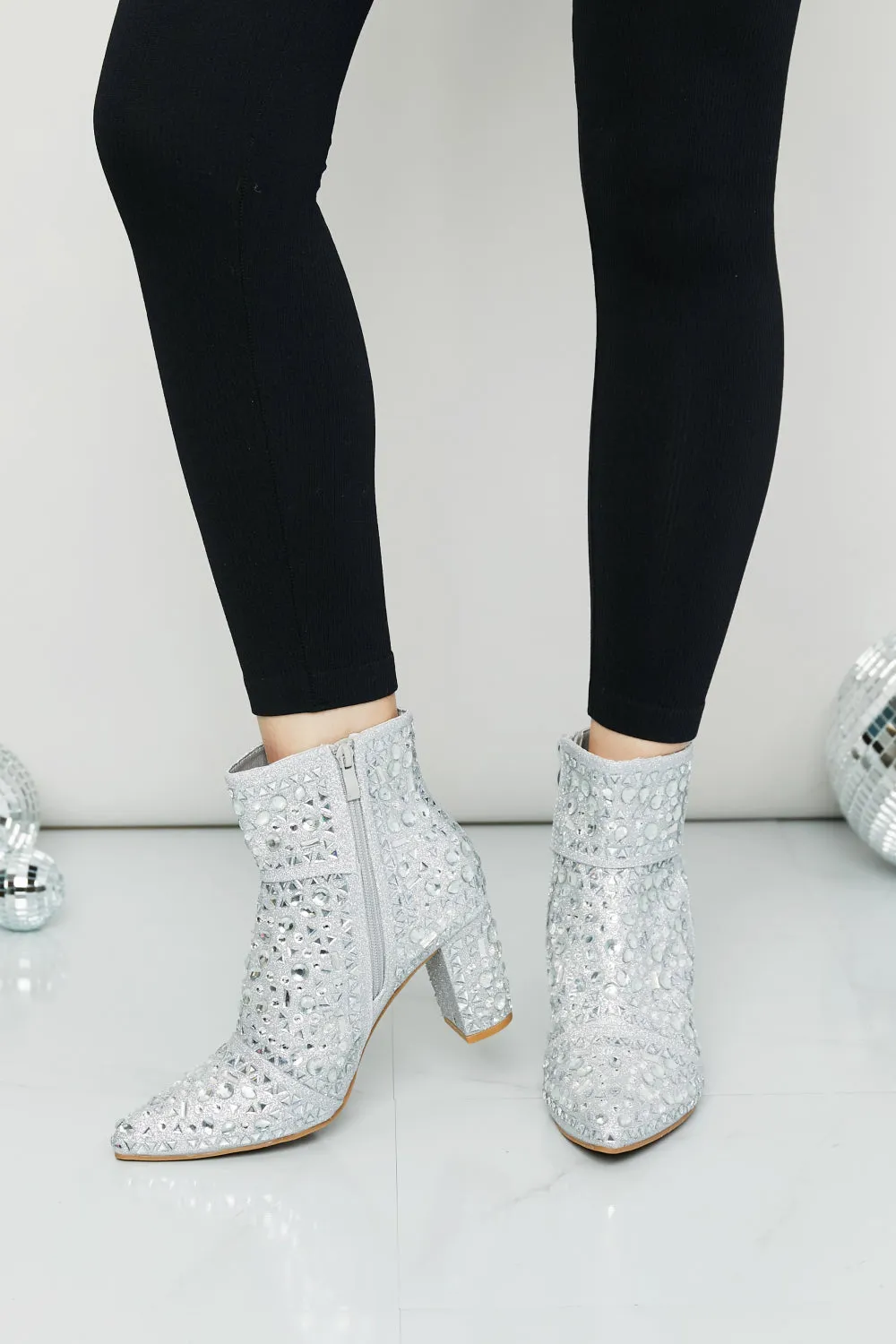 Silver geometric crystal booties