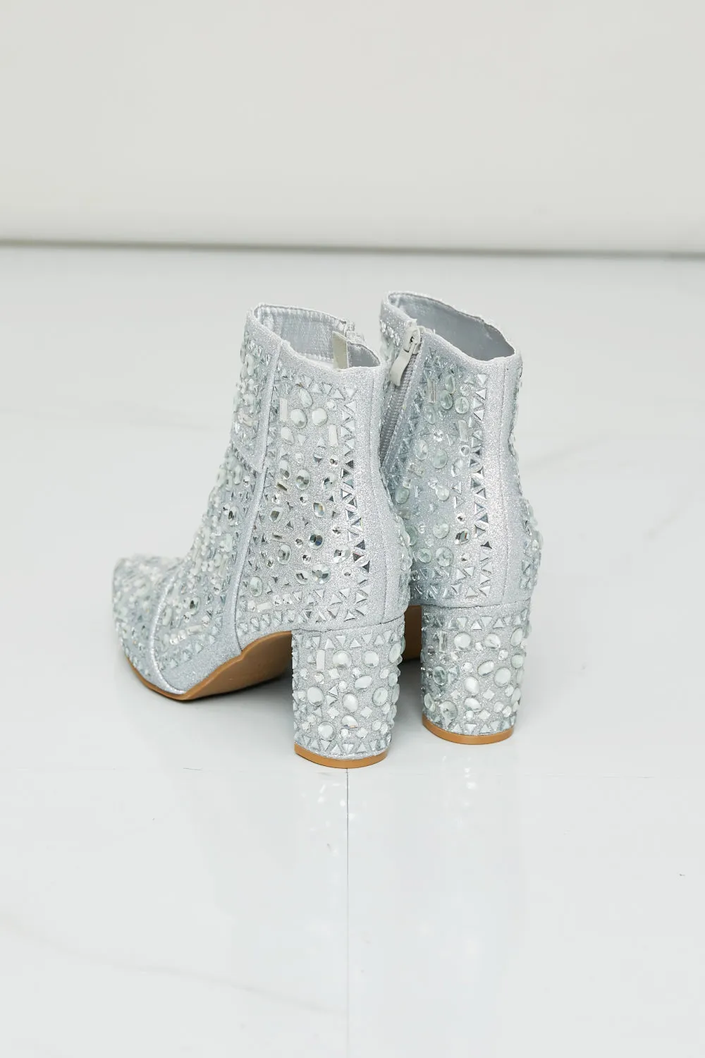 Silver geometric crystal booties