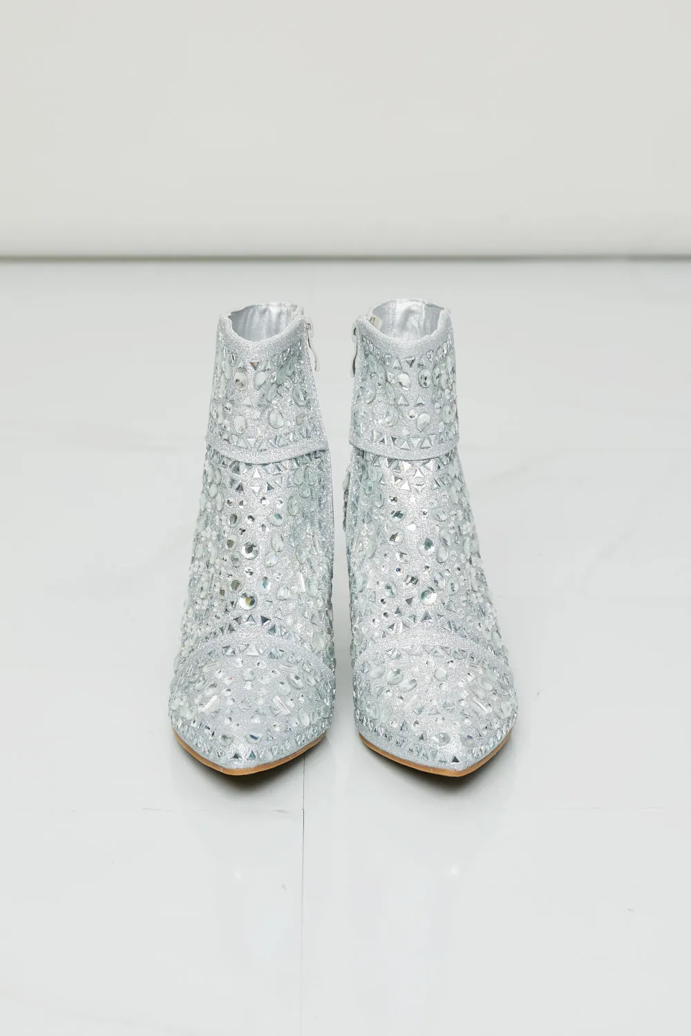 Silver geometric crystal booties