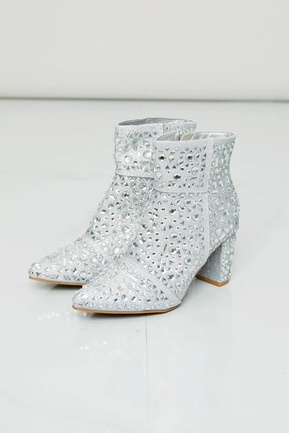 Silver geometric crystal booties