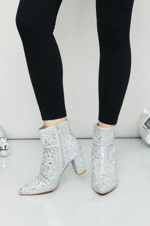 Silver geometric crystal booties