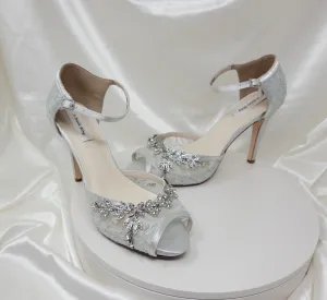 Silver Lace Bridal Shoes with Crystal Vine Design
