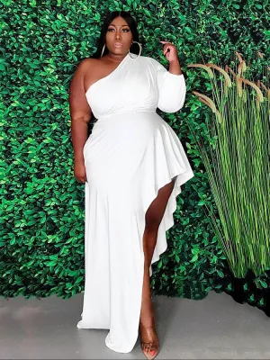 Solid Asymmetrical Oblique Collar Dresses