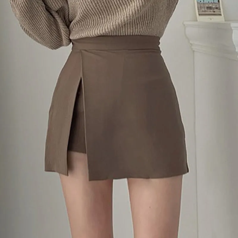 Solid Side-slit Stretchy Korean Style