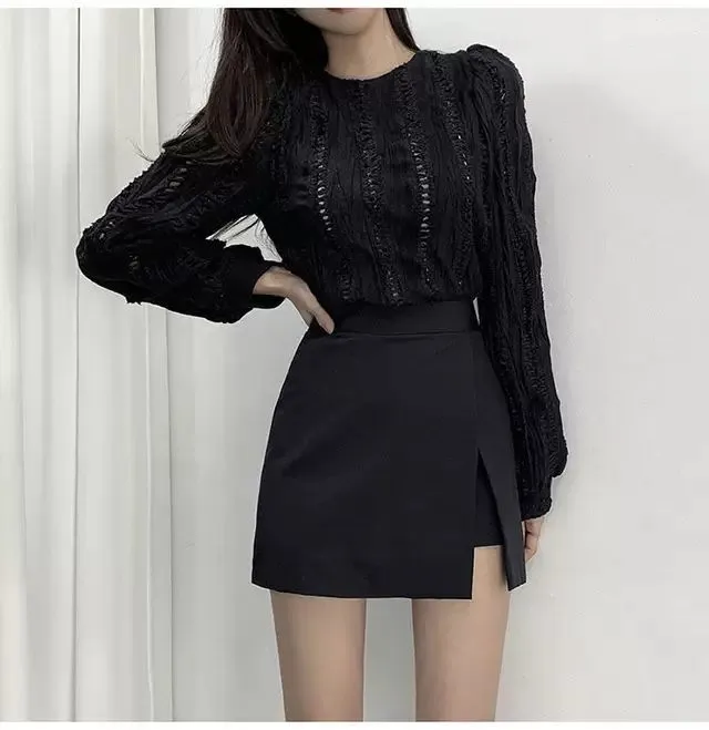 Solid Side-slit Stretchy Korean Style
