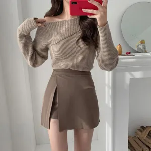 Solid Side-slit Stretchy Korean Style