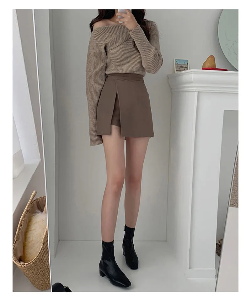 Solid Side-slit Stretchy Korean Style