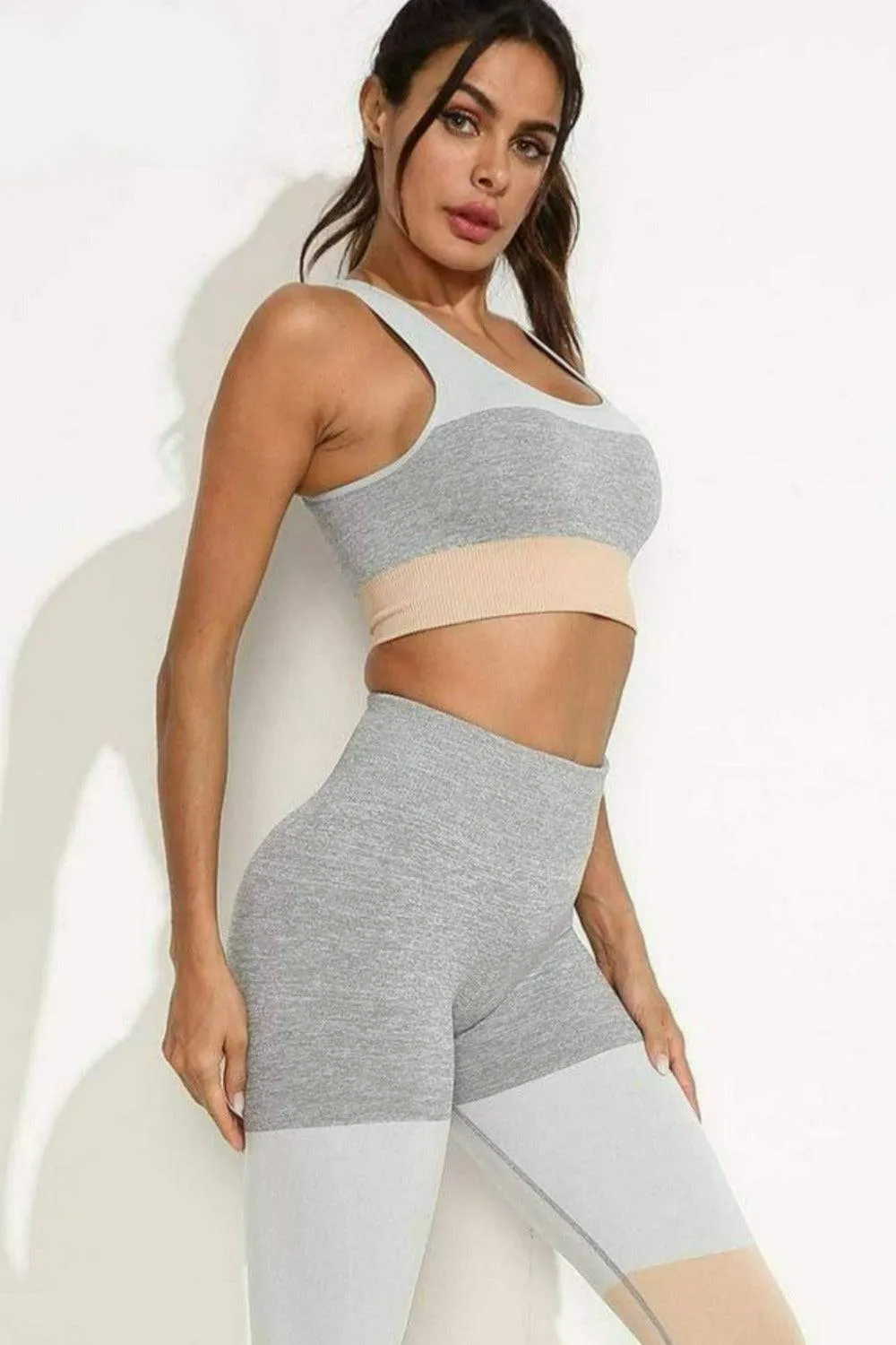Squat Proof Patchwork Yoga Workout Set - Khaki