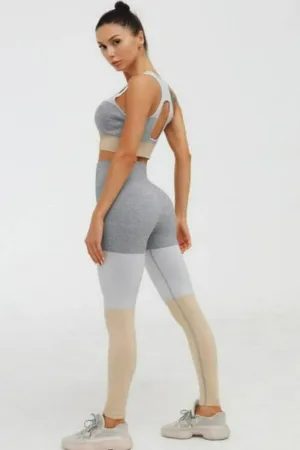 Squat Proof Patchwork Yoga Workout Set - Khaki