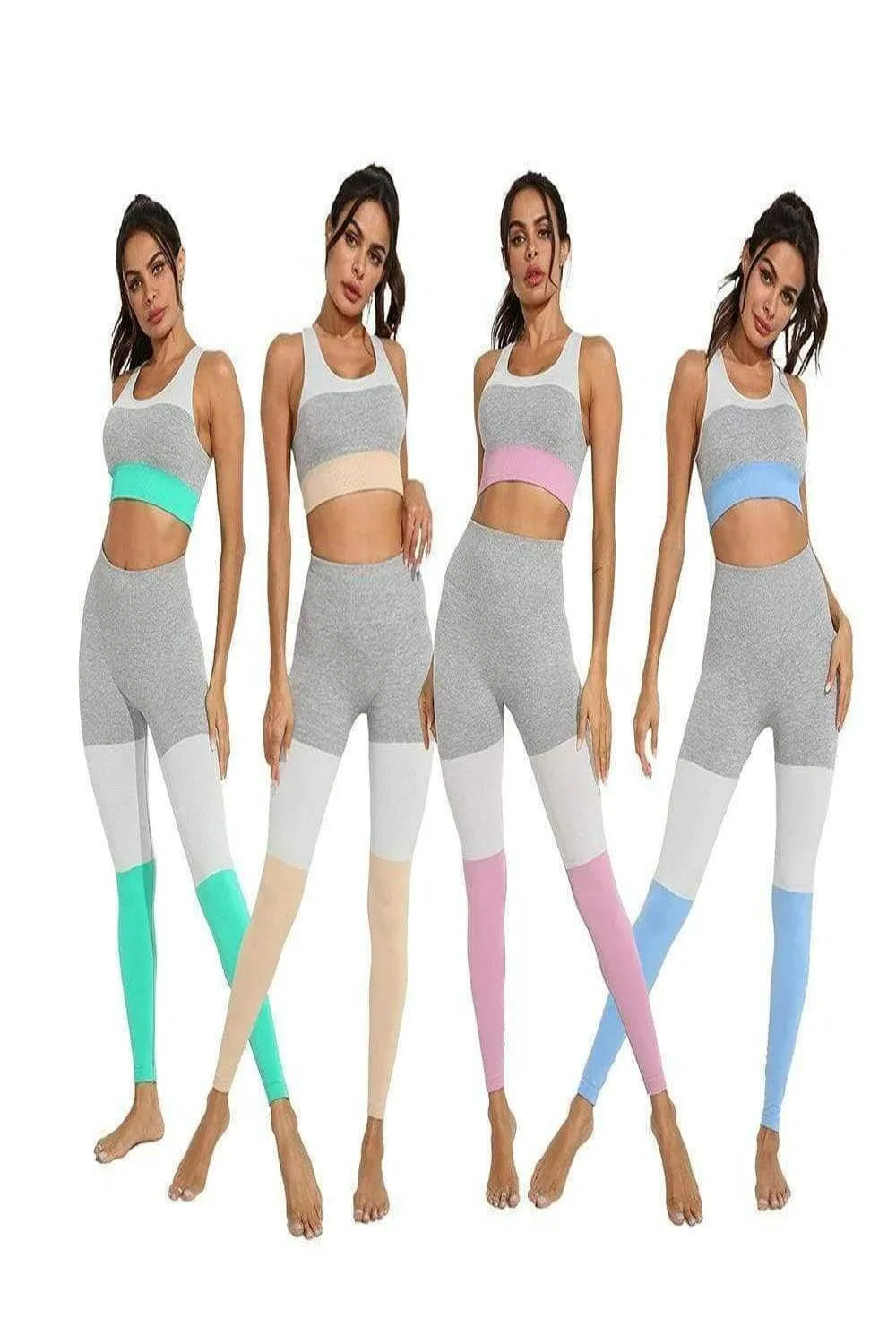 Squat Proof Patchwork Yoga Workout Set - Khaki
