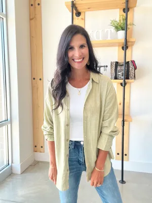 Stripe Collared Button Down Shirt in Olive