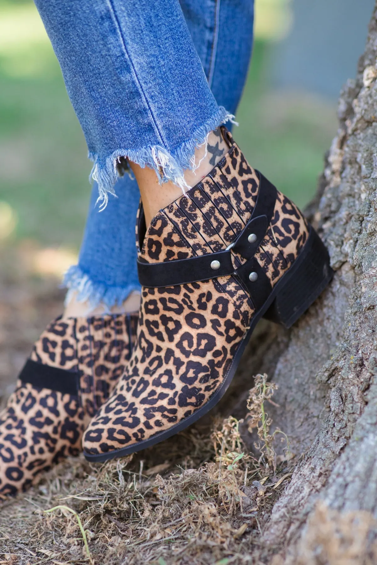 Tan and Black Animal Print Booties