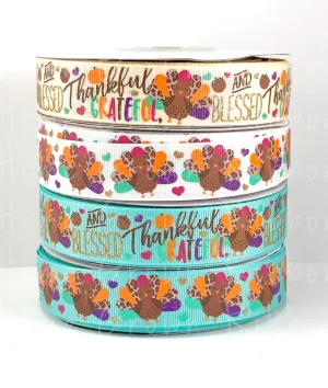 Thankful, Grateful, and Blessed USDR Ribbon - 7/8 Inch