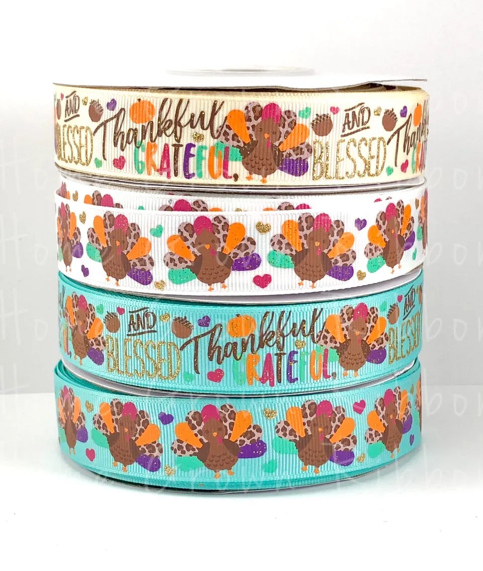 Thankful, Grateful, and Blessed USDR Ribbon - 7/8 Inch