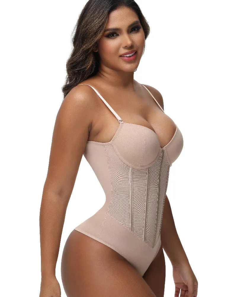 Thong Transparent Mesh Corset Top Backless Bodysuit