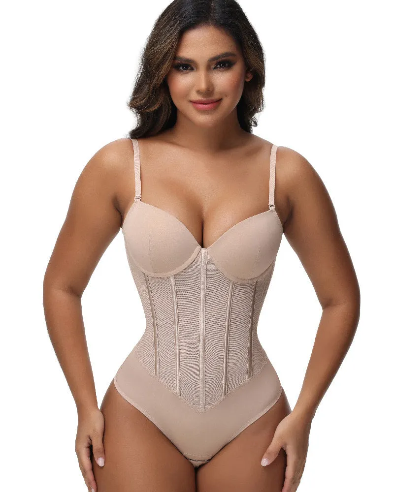 Thong Transparent Mesh Corset Top Backless Bodysuit