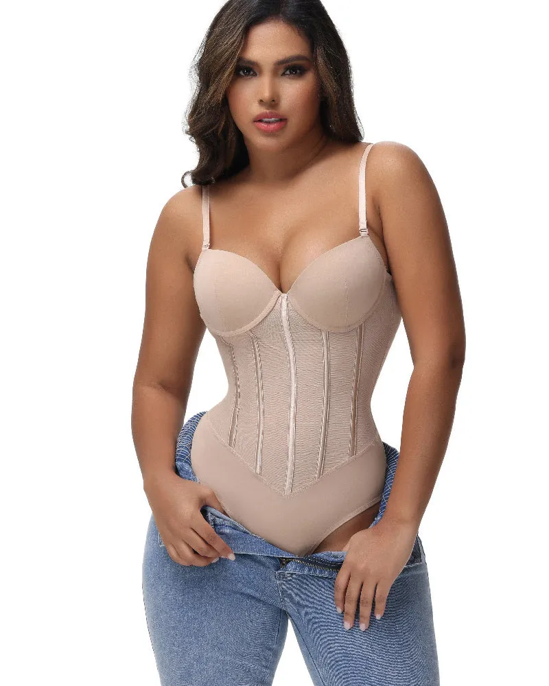Thong Transparent Mesh Corset Top Backless Bodysuit