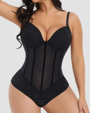Thong Transparent Mesh Corset Top Backless Bodysuit