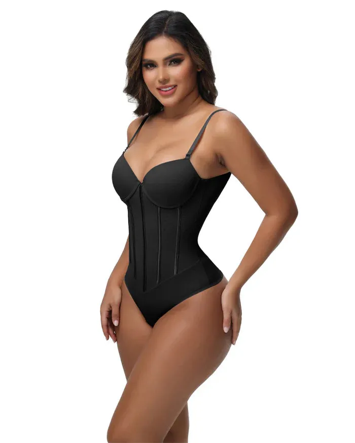 Thong Transparent Mesh Corset Top Backless Bodysuit