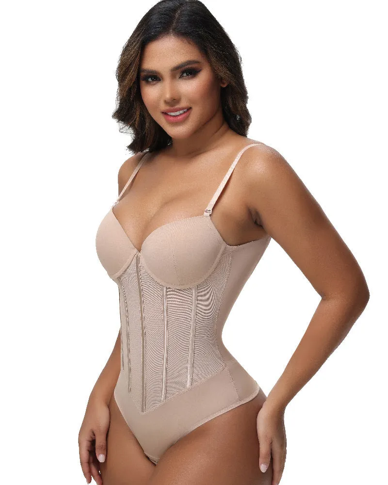 Thong Transparent Mesh Corset Top Backless Bodysuit