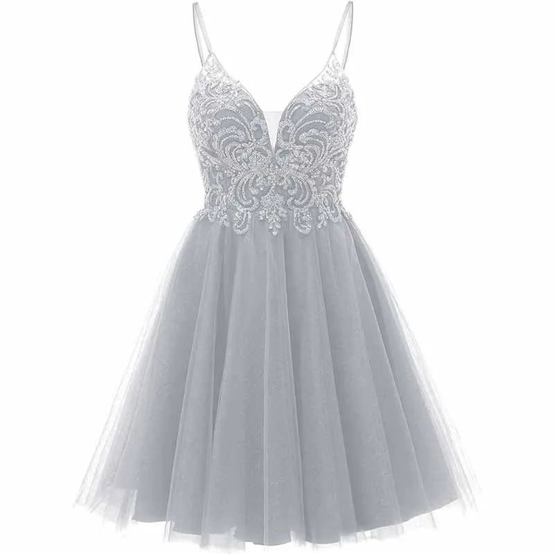 Tulle Homecoming Dresses Teens Short Prom Dress Juniors Beaded Lace Mini Dresses