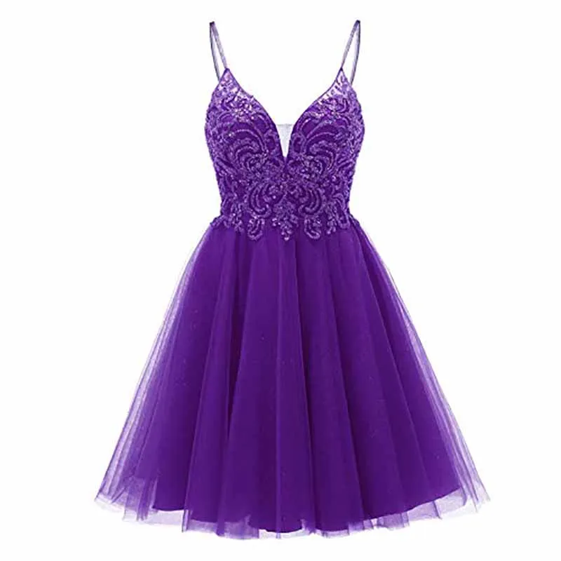 Tulle Homecoming Dresses Teens Short Prom Dress Juniors Beaded Lace Mini Dresses